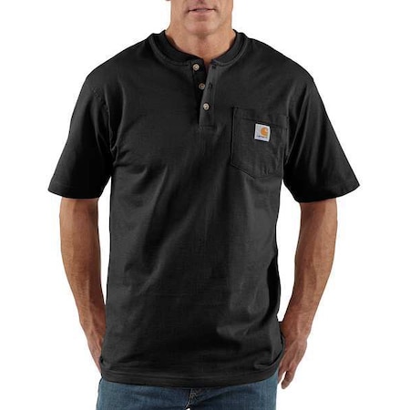 Men's Short Sleeve Henley, Cotton, Pullover/Button, 1 Pocket(s), Black, 2XL MPN:K84-BLK XXL REG