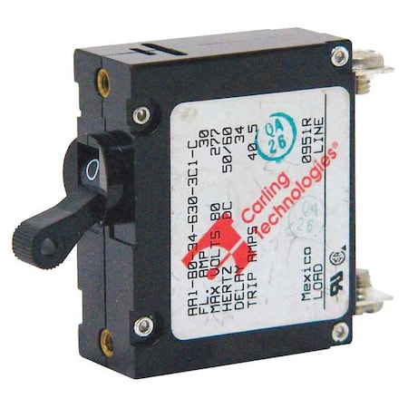 Circuit Breaker, A Series, 30A, 1 Pole, 250V AC, 1.5kA at 120/240V AC, C Curve MPN:AA1-B0-34-630 -5D1-I