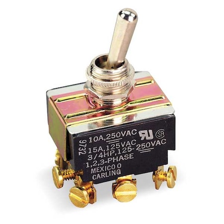 Toggle Switch, 3PDT, 9 Connections, On/Off/On, 3/4 hp, 10A at 250V AC, 15A at 125V AC MPN:HM254-73