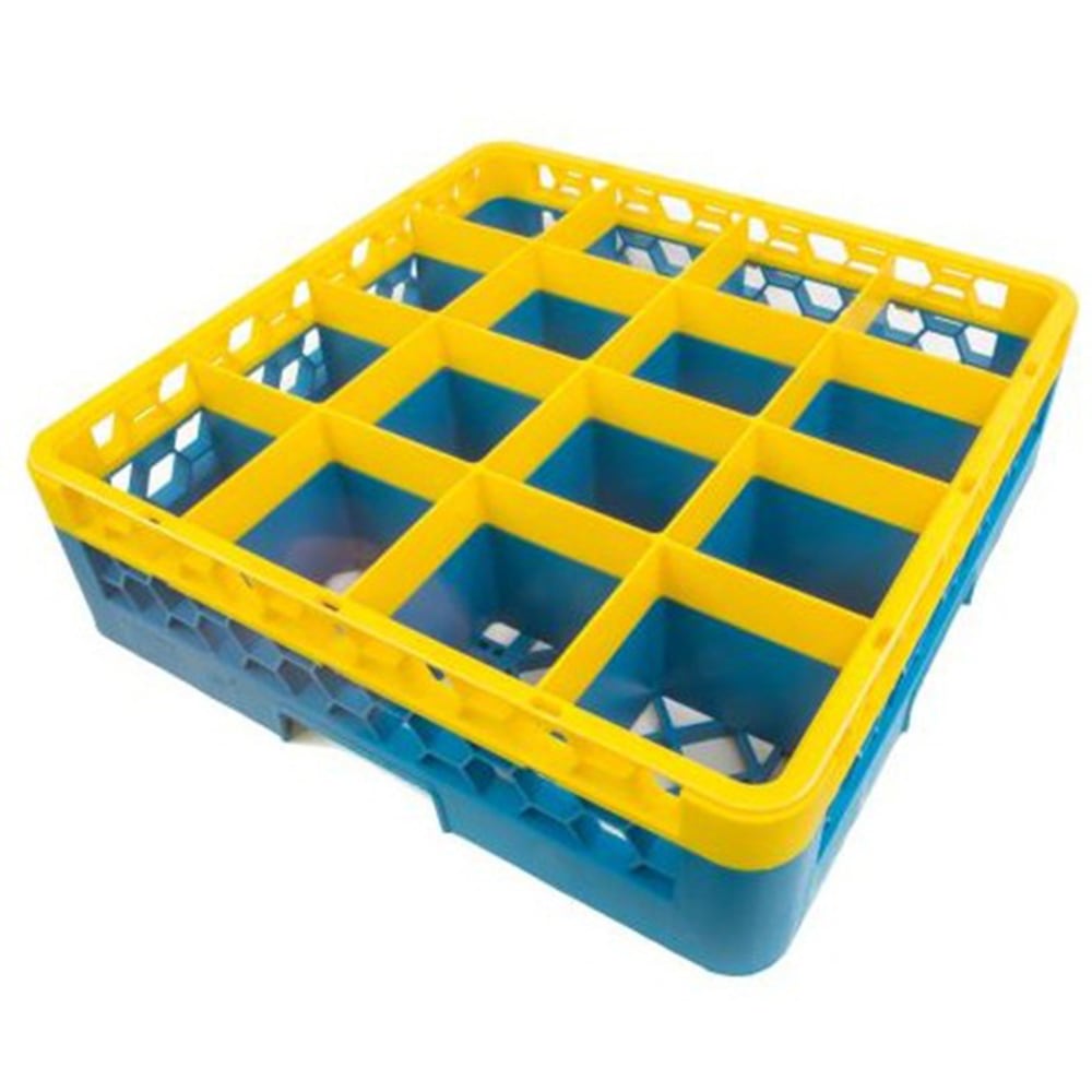 Carlisle Opticlean 16-Compartment Glass Rack With Extender, 5-1/2inH x 19-7/8inW x 19-7/8inD, Blue/Yellow MPN:RG16-1C411