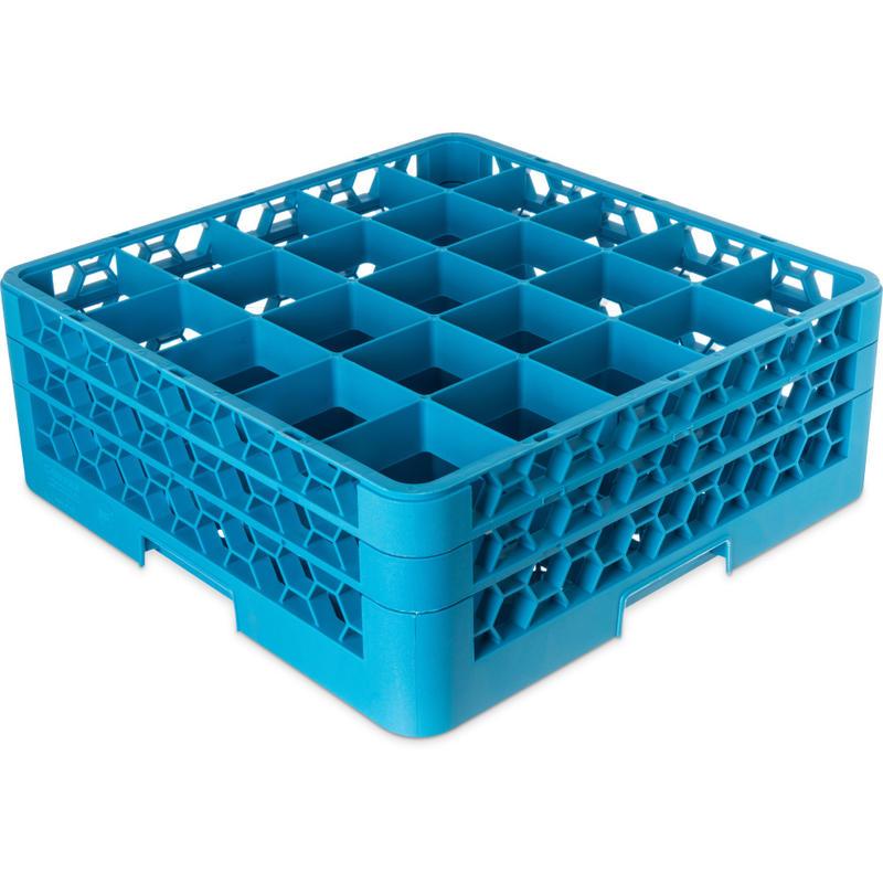 OptiClean 25-Compartment Glass Rack With 2 Extenders, 19 7/8inH x 19 7/8inW x 7inD, Blue MPN:RG25-214