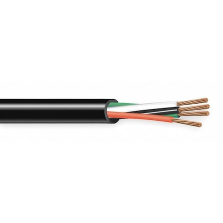 Portable Cord, SJOOW, 18 AWG, 4 C, Black, Rubber, Stranded, 300V, Indoor/Outdoor, 25 ft MPN:01344