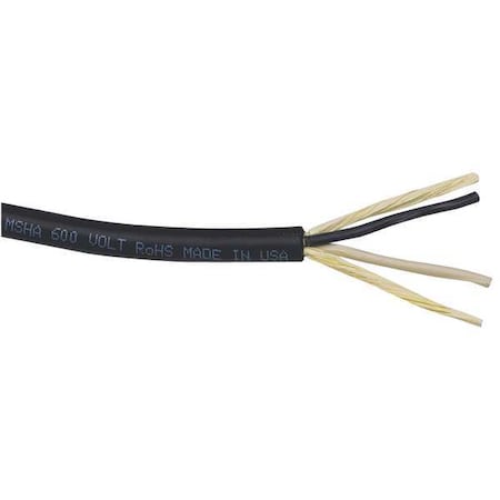 Portable Cord, SOOW, 12 AWG, 2 C, Black, Rubber, Stranded, 600V, Indoor/Outdoor, 50 ft MPN:02724