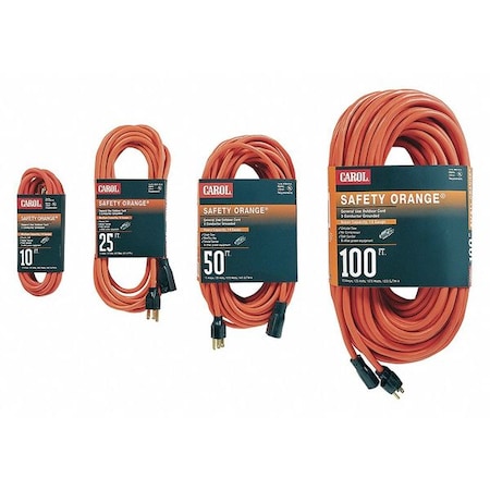 SJTW Extension Cord, 14 AWG, Outdoor, 14/3, 1 Outlets, 5-15R, Orange, 5-15P, 50 ft MPN:03356.63.04