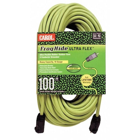 SJOW Extension Cord, 12 AWG, Outdoor, 12/3, 1 Outlets, 5-15R, Green, Rubber, 5-15P, 100 ft MPN:06200.61.06L