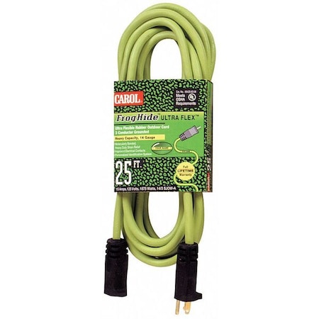 SJOW Extension Cord, 14 AWG, Outdoor, 14/3, 1 Outlets, 5-15R, Green, Rubber, 5-15P, 25 ft MPN:06425.63.06L