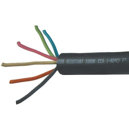 Portable Cord, SOOW, 18 AWG, 6 C, Black, Rubber, Stranded, 600V, Indoor/Outdoor, 50 ft MPN:09806