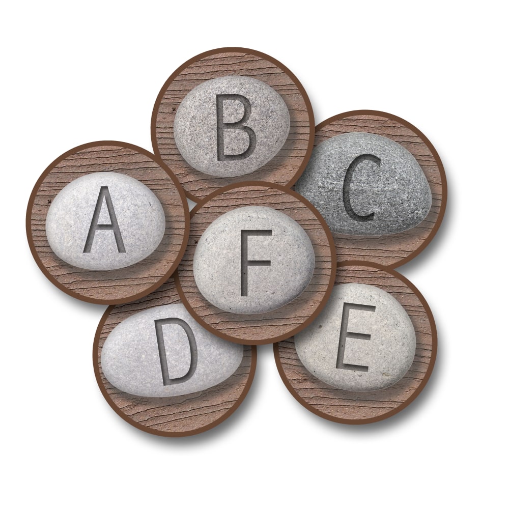 Carpets for Kids Pixel Perfect Collection Alphabet Stones Seating Set of 26 Rounds, 12in x 12in, Brown MPN:60226