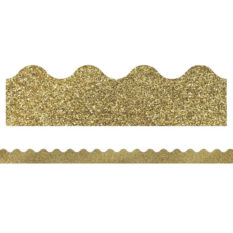 Carson-Dellosa Sparkle And Shine Scalloped Borders, 2 1/4in x 36in, Gold Glitter, Preschool - Grade 8, Pack Of 13 Borders MPN:108319