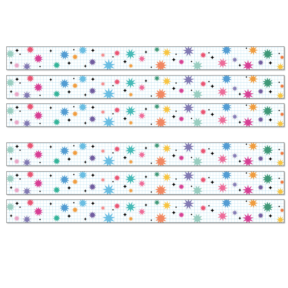 Carson Dellosa Education Straight Borders, 3in x 36in, Happily Ever Elementary Retro Remix Bursts & Twinkles, 36 Feet Per Pack, Set Of 6 Packs MPN:CD-108542-6