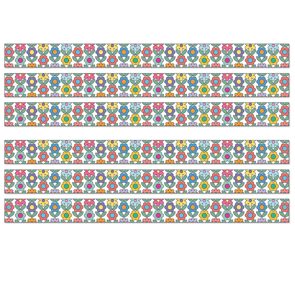 Carson Dellosa Education Straight Borders, 3in x 36in, Happily Ever Elementary Retro Remix Flowers, 36 Feet Per Pack, Set Of 6 Packs MPN:CD-108543-6