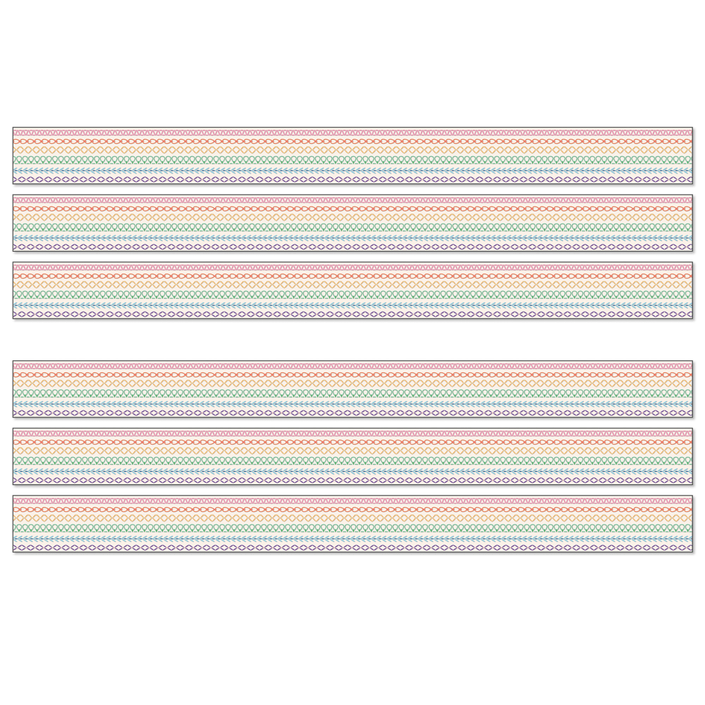 Carson Dellosa Education Straight Borders, 3in x 36in, Crafty and Cool Rainbow Stitched, 36 Feet Per Pack, Set Of 6 Packs MPN:CD-108545-6