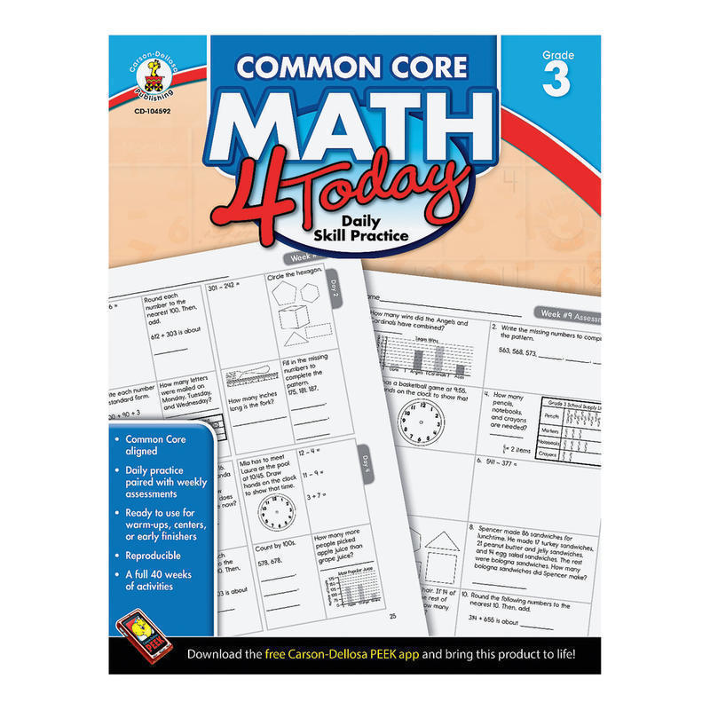 Carson-Dellosa Common Core Math 4 Today, Grade 3 MPN:104592
