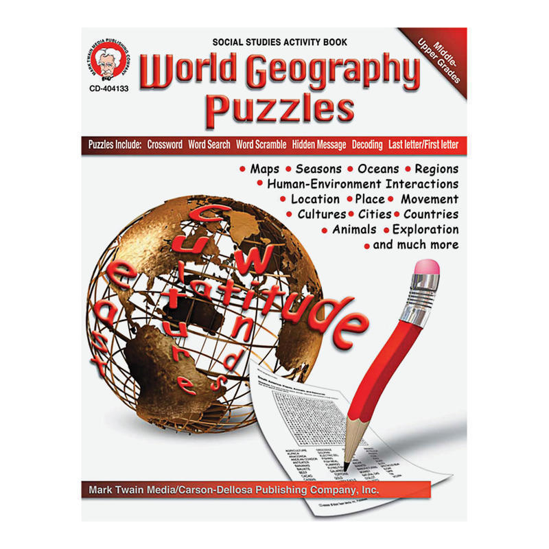 Mark Twain World Geography Puzzles Book, Grades 6 - 12 MPN:404133