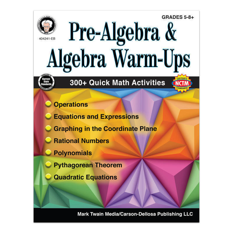 Mark Twain Media Pre-Algebra And Algebra Warm-Ups Workbook, Grades 5 - 12 MPN:404241