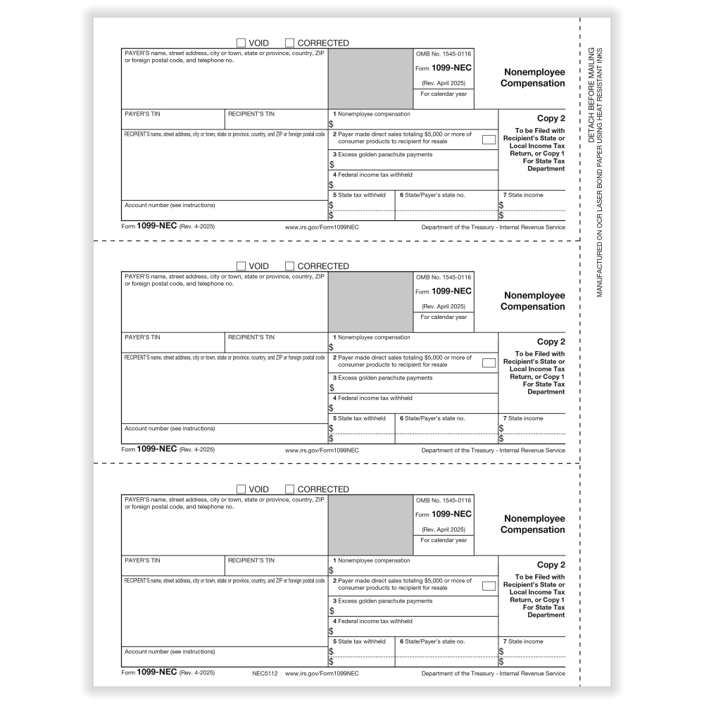 ComplyRight 1099-NEC Tax Forms, Payer Copy 2/1, 3-Up, 8-1/2in x 11in, Pack Of 150 Forms MPN:NEC51125025