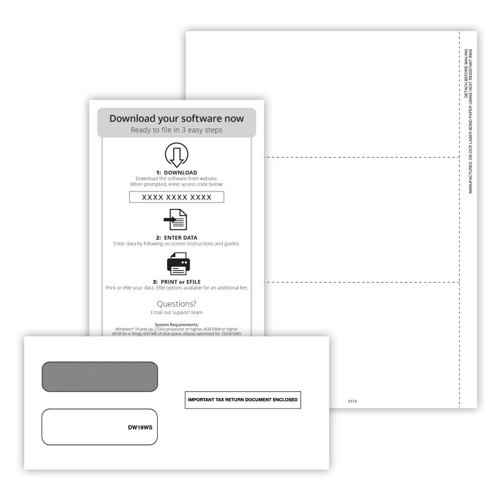ComplyRight 1099-NEC Tax Form Set, Recipient Copy Only, Blank/No Backer, 3-Part, 3-Up, with Envelopes & TaxRight Software, Pack of 50 MPN:NEC6112ES25
