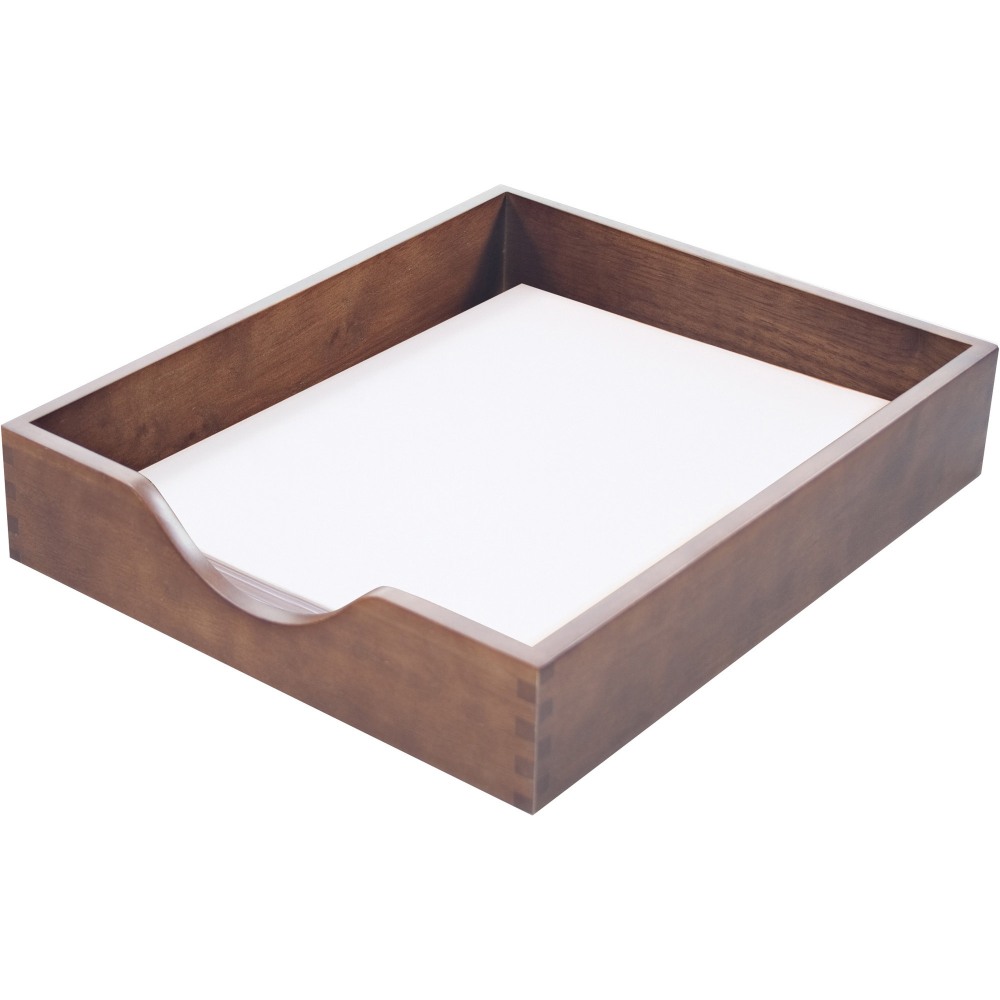Carver Walnut Finish Solid Wood Desk Trays, 12 3/5inH x 10 2/5inW x 2 1/2inS, Walnut/Oak (Min Order Qty 3) MPN:CW07212
