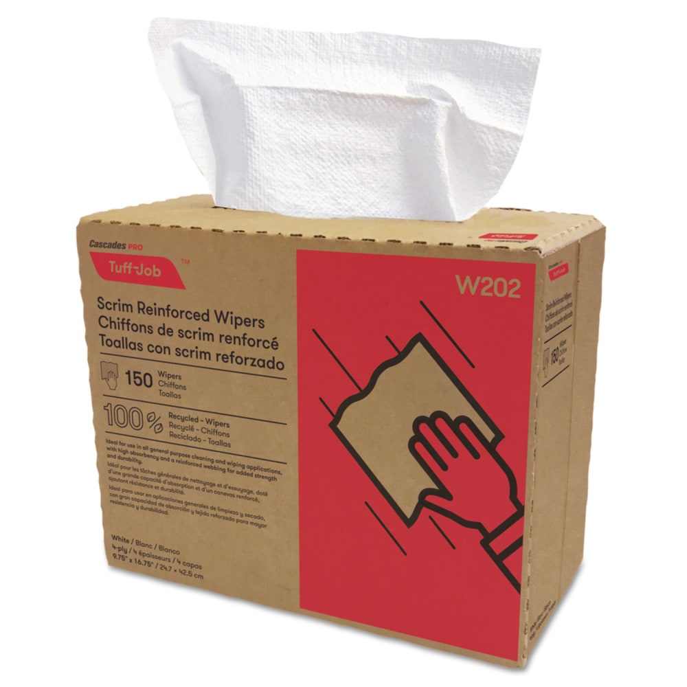 Cascades PRO Tuff-Job Scrim Reinforced Wipers, 4-Ply, 9.75 x 16.75, White, 150/Box, 6 Box/Carton MPN:W202