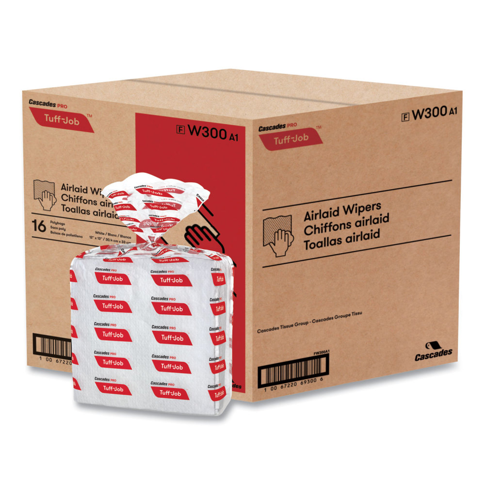 Cascades PRO Tuff-Job S300 Airlaid Wipers, 12 x 13, White, 50/Pack, 16/Carton MPN:W300