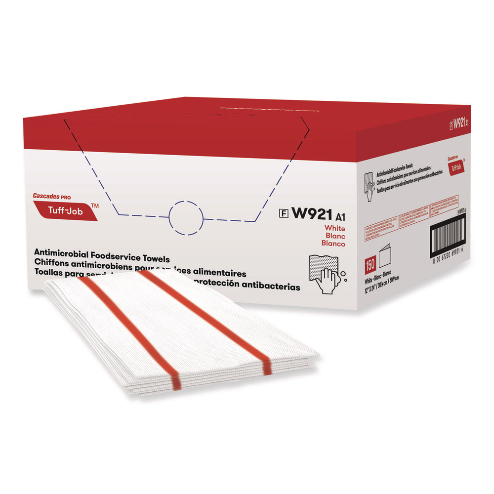 Cascades PRO Tuff-Job S900 Antimicrobial Foodservice Towels, 12 x 24, White/Red, 150/Carton MPN:W921