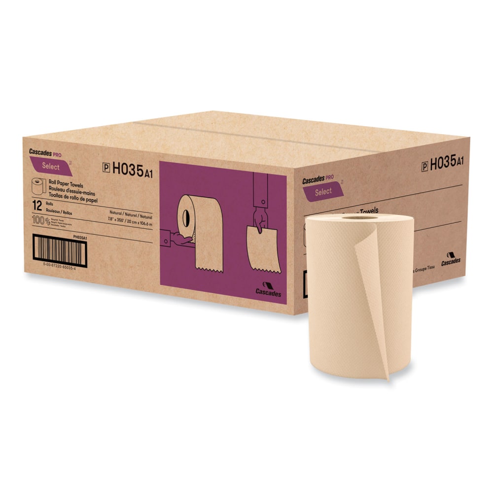 Cascades PRO Select Hardwound Roll Towels, 1-Ply, 7.88in x 350 ft, Natural, 12 Rolls/Carton MPN:H035
