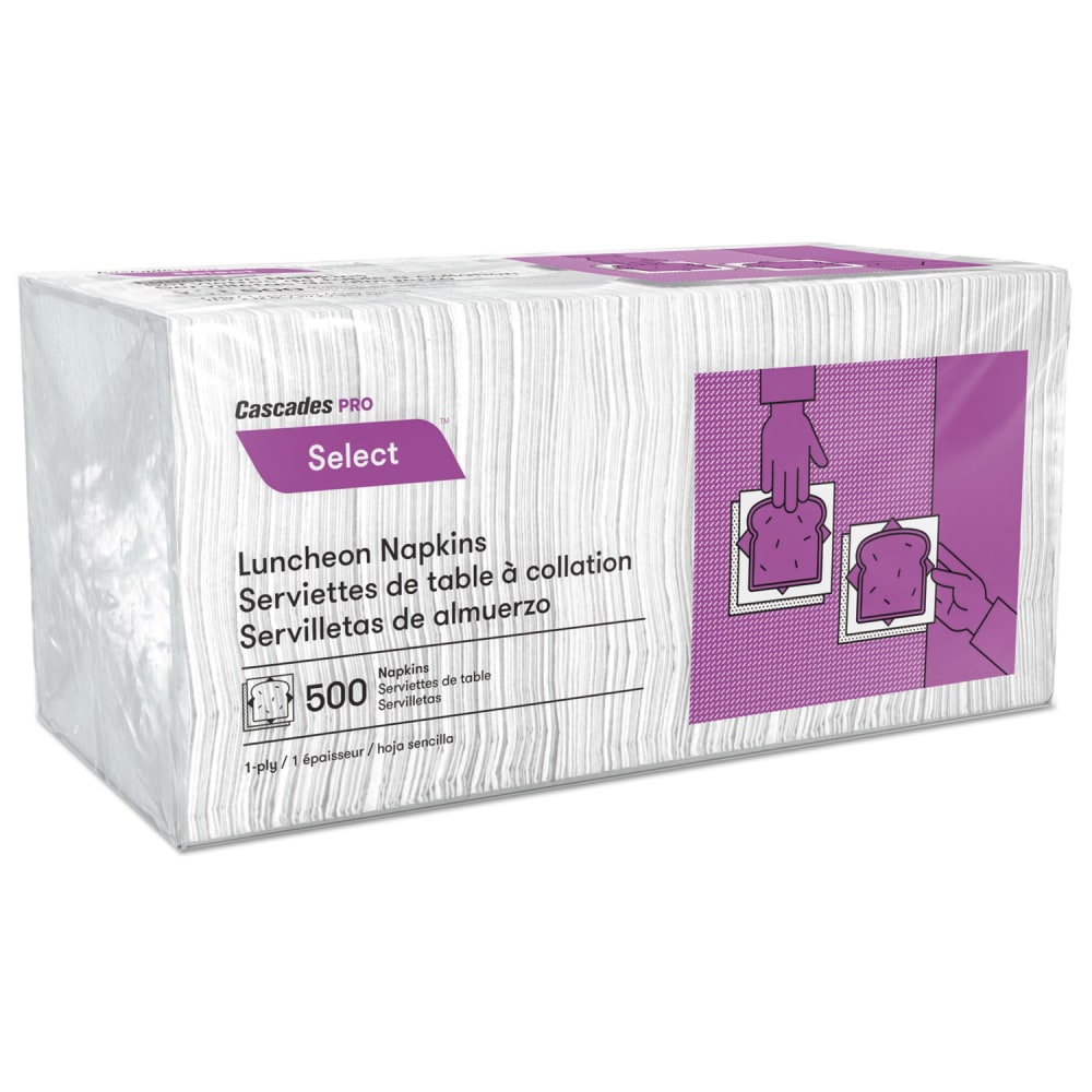 Cascades PRO Select Single Serve Napkins Select Luncheon Napkins, 1 Ply, 12 x 12, White, 500/Pack, 6, 000/Carton MPN:N020