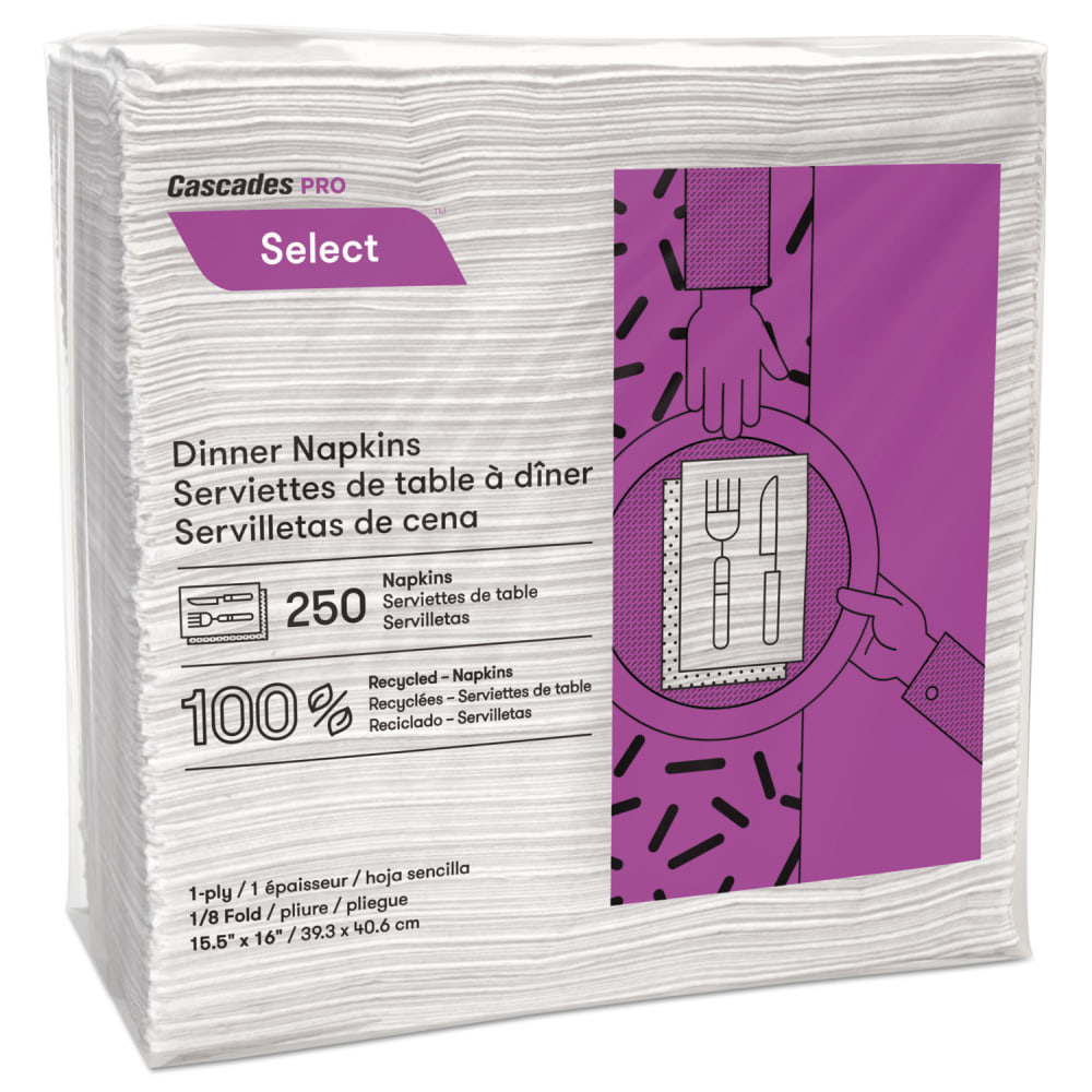 Cascades PRO Select Dinner Napkins, 1-Ply, White, 15.5 x 16, 250/Pack, 12/Carton MPN:N050