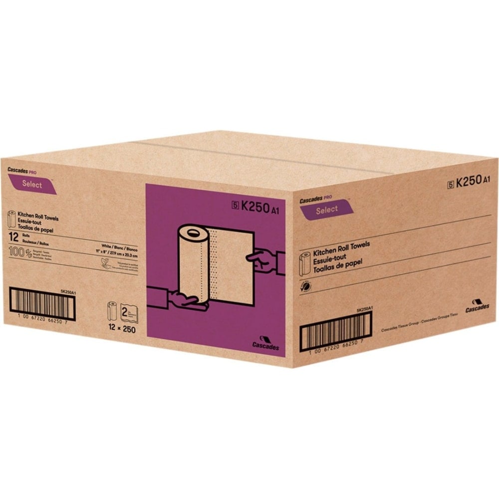 Cascades PRO Select Kitchen Roll Towels, 2-Ply, 8 x 11, 250/Roll, 12/Carton MPN:K250