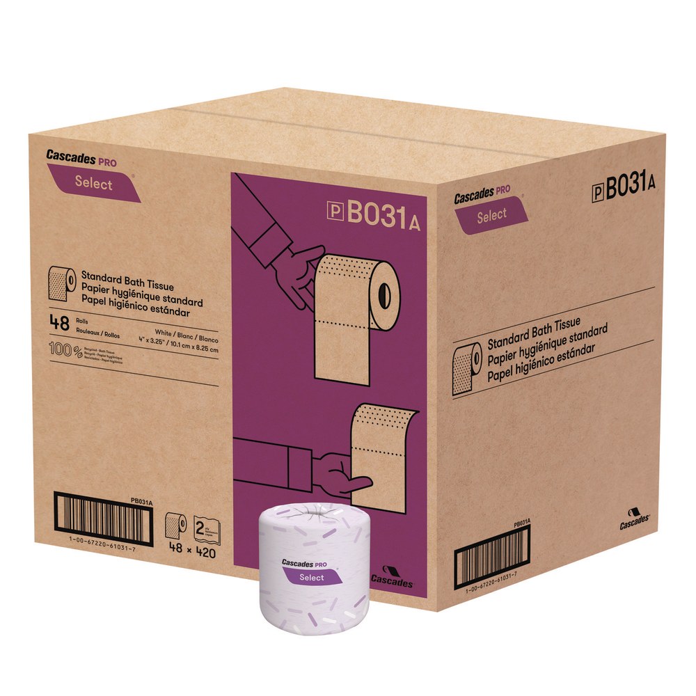 Cascades PRO Select Select Standard Bath Tissue, 2-Ply, White, 4 x 3.25, 420 Sheets/Roll, 48 Rolls/Carton MPN:B031