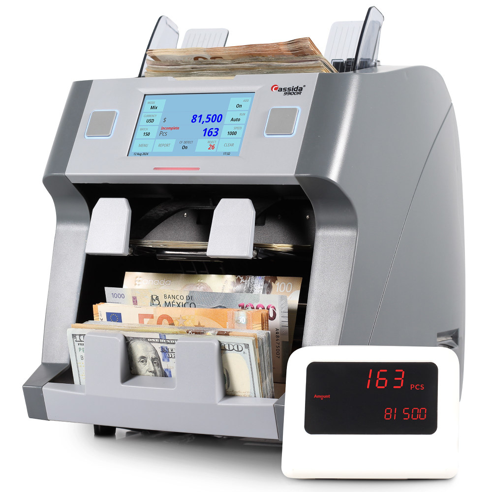 Cassida 9900R V2 Premium 2-Pocket Bank Grade Mixed Bill Counter, 13-7/16inH x 11-1/2inW x 12inD MPN:9900R V2