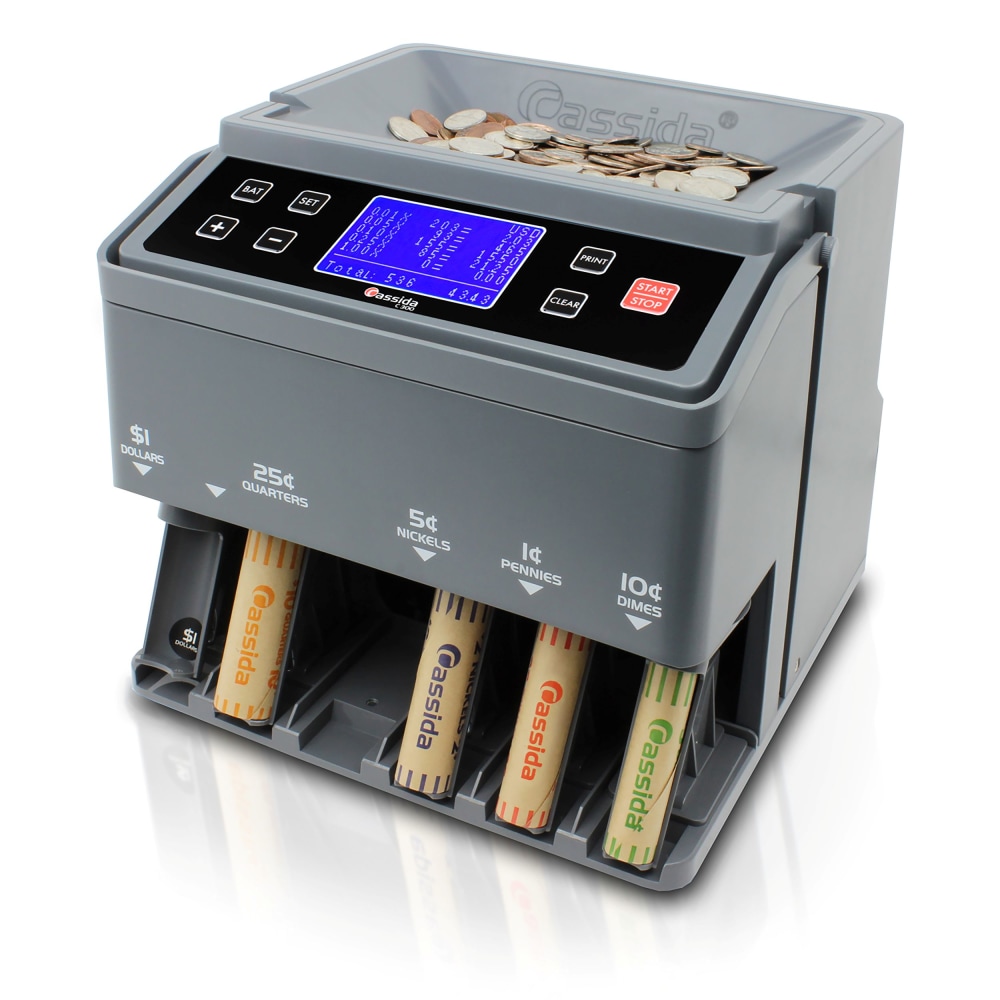 Cassida C300 Professional USD Coin Counter, Sorter And Wrapper/Roller, 10inH x 11inW x 11inD, Gray MPN:C-C300