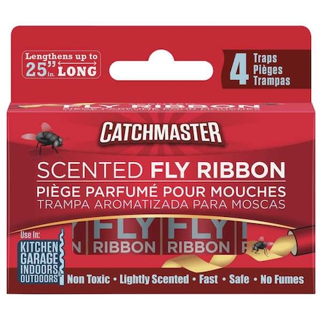 Scented Fly Ribbon Paper Trap, Indoor/Outdoor, 1-1/2 in W x 25 in H, Non-Toxic, PK 4 MPN:9144M4