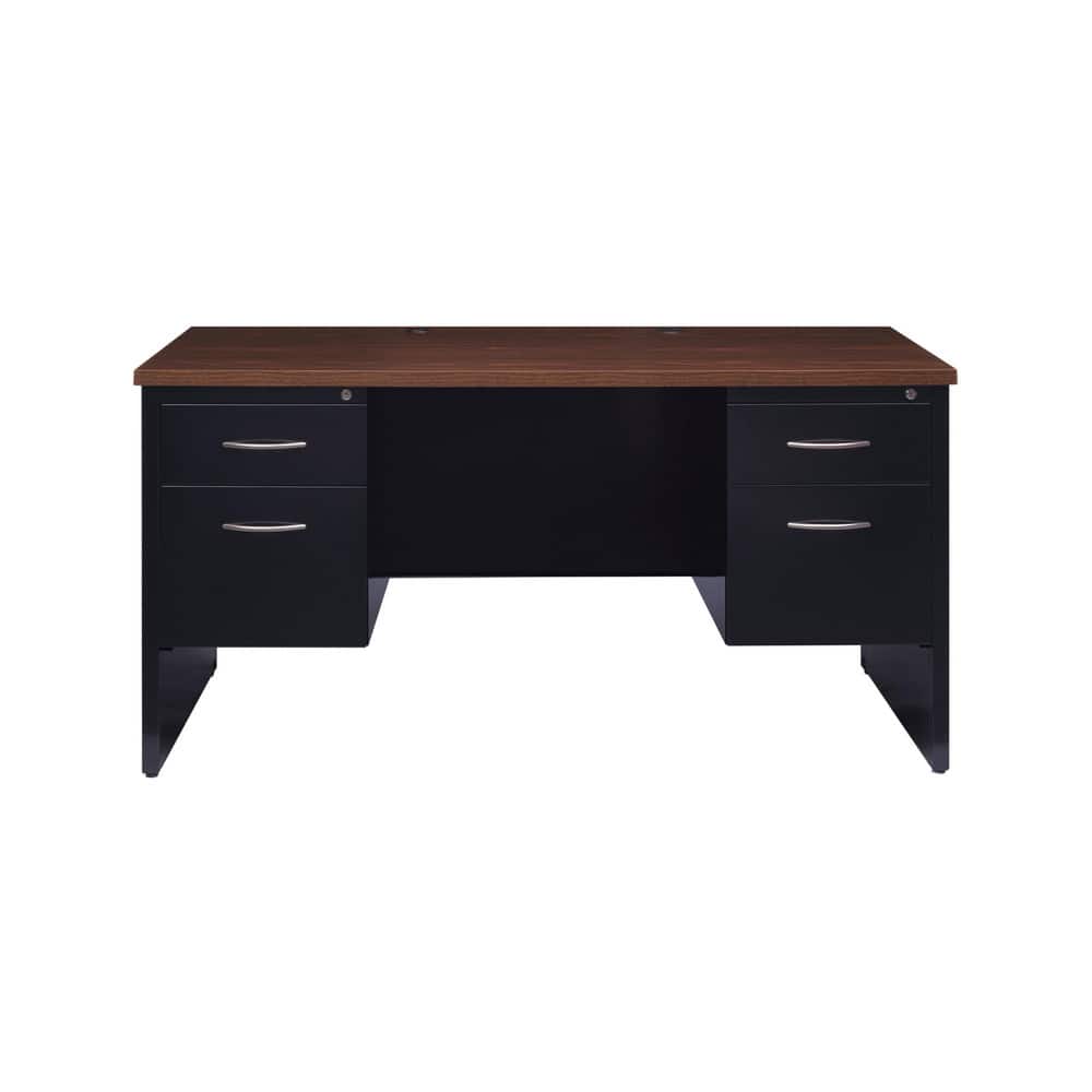 Steel Base Modular Desk: Woodgrain Laminate Top, Black & Walnut MPN:20533