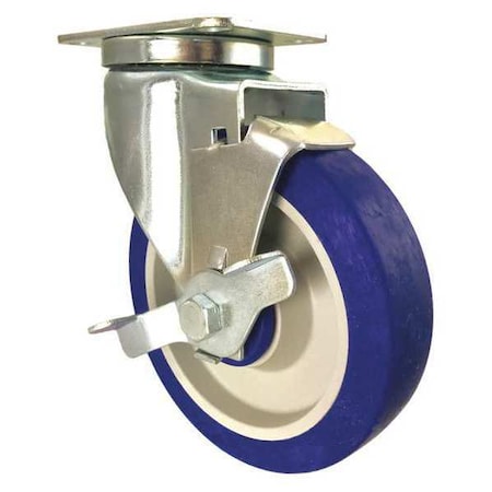 Swivel Plate Caster, Side Strap, Rubber, 5