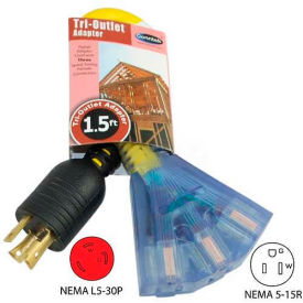Conntek WL5305151.5-Feet 30-Amp Generator Tri-Outlet Locking Adapter with NEMA L5-30P to 5-15R3 WL530515