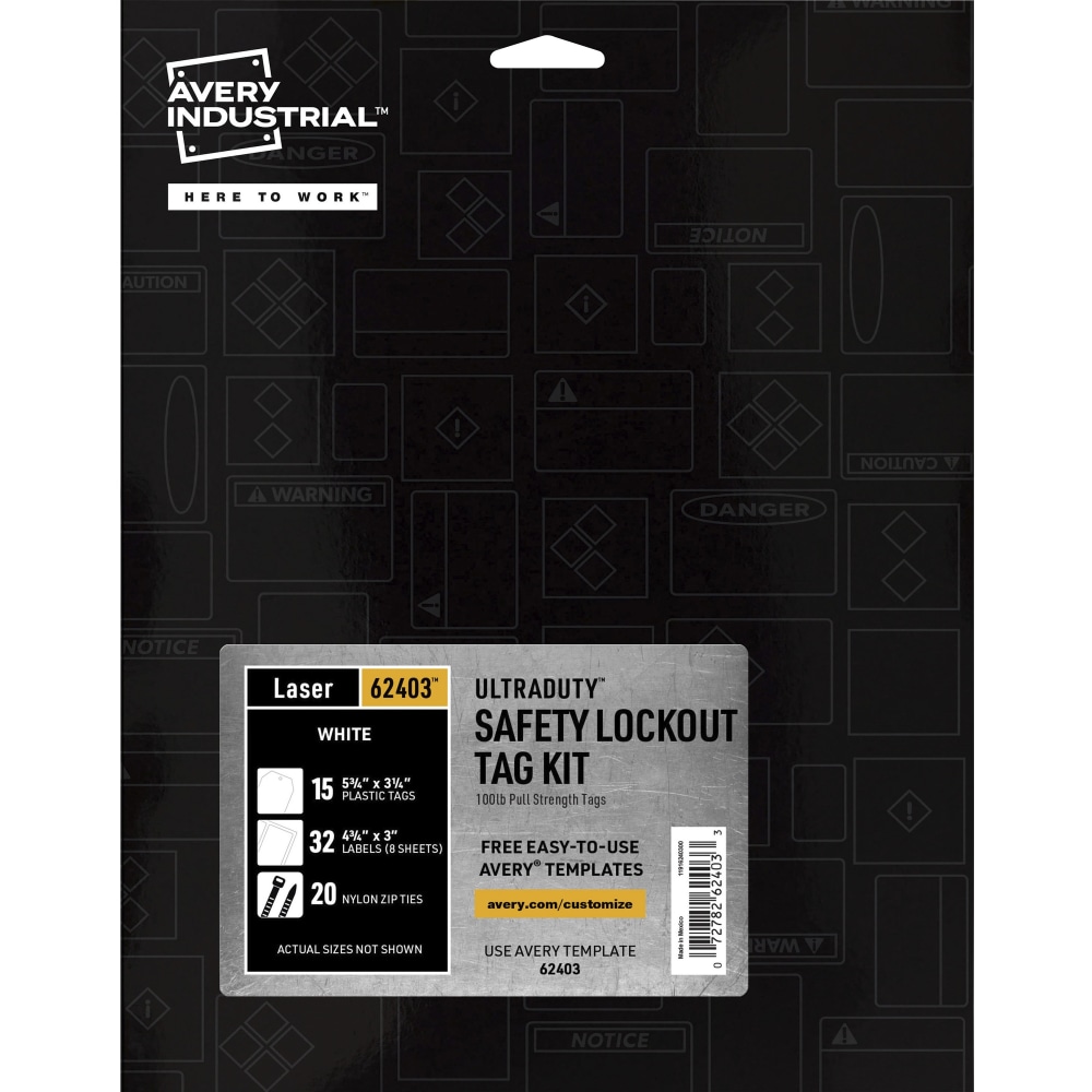 Avery UltraDuty 100-lb Pull Strength Tag Kit - 3.25in Length x 5.75in Width - Plastic, Vinyl, Nylon - White - 1 Pack MPN:62403