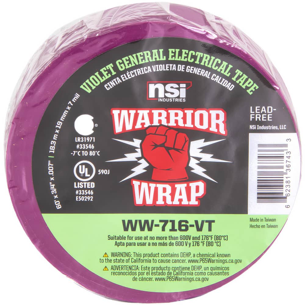 Electrical Tape, Tape Material: Vinyl , Width (Inch): 3/4 , Thickness (mil): 7.0000 , Color: Violet , Series: General Use  MPN:WW-716-VT