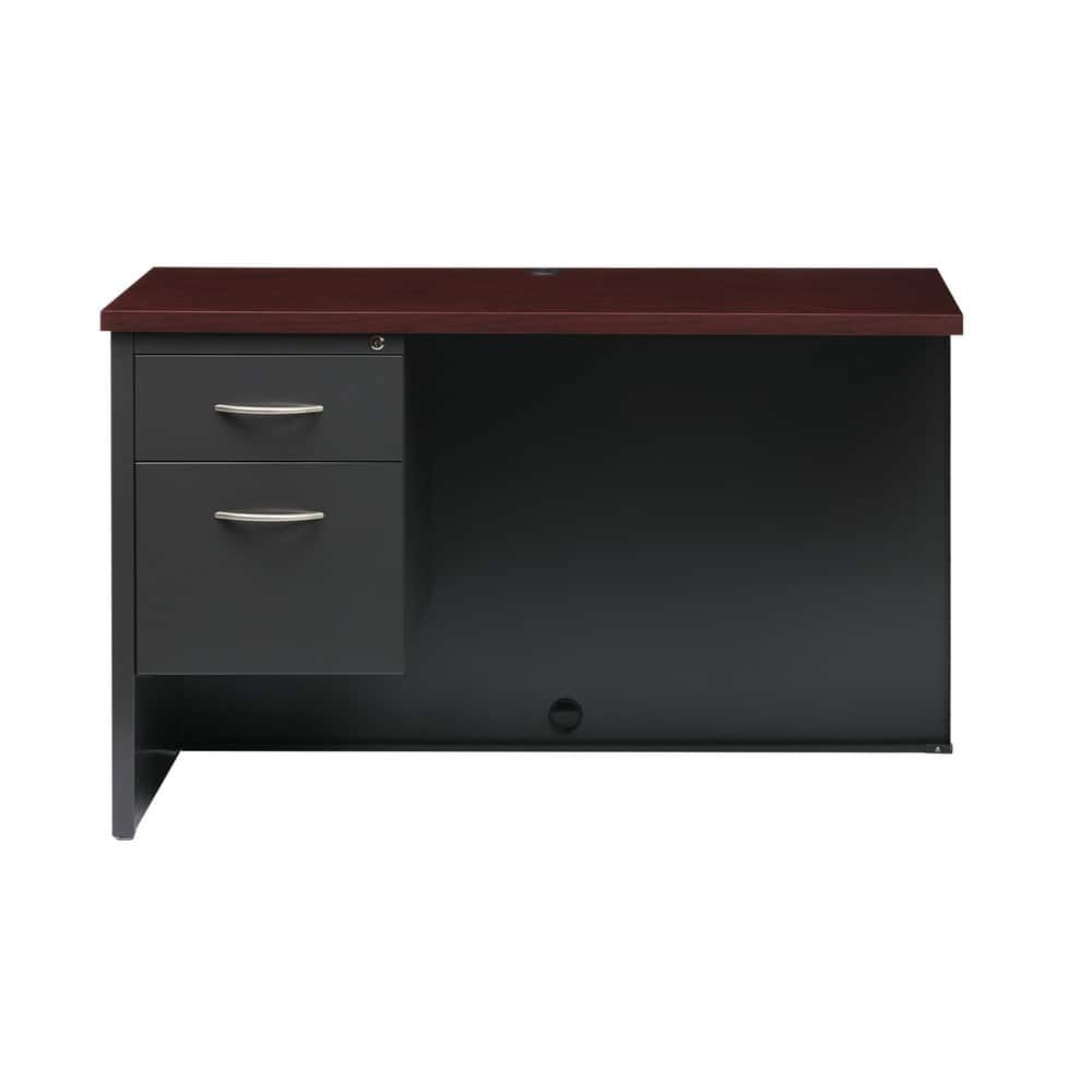 Steel Base Left Pedestal Desk: Woodgrain Laminate Top, Mahogany & Charcoal MPN:20548