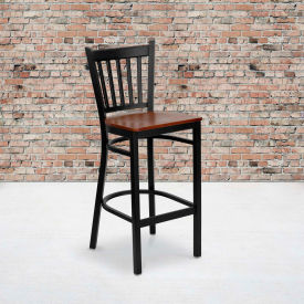 Flash Furniture Vertical Back Metal Restaurant Barstool - Cherry Wood Seat - HERCULES Series DG-6R6B-VRT-BAR-CHYW-GGXU-