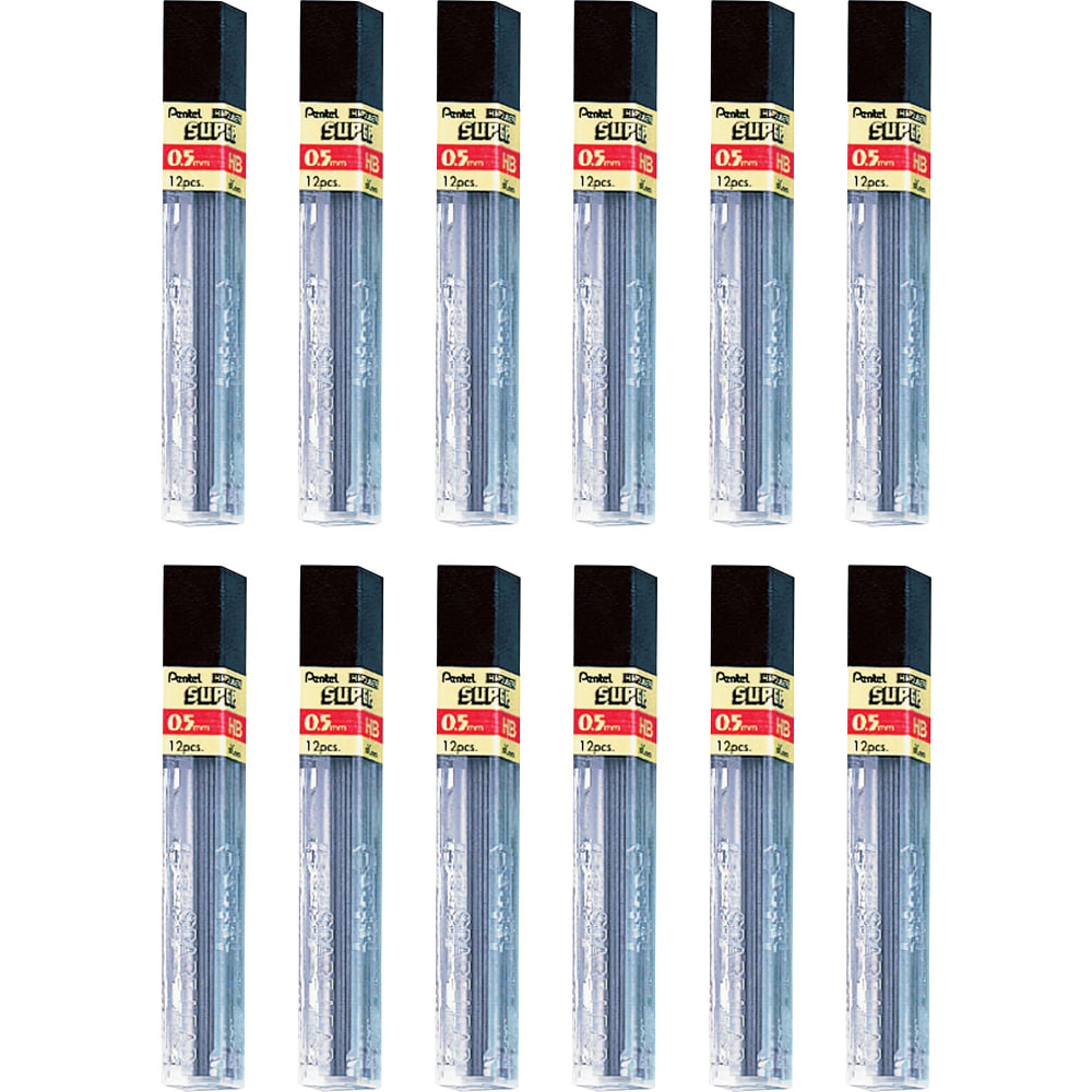 Pentel Super Hi-Polymer Leads - 0.5 mm, Fine Point - HB - Black Lead - 12/Tube - 12 / Box MPN:C505HBBX