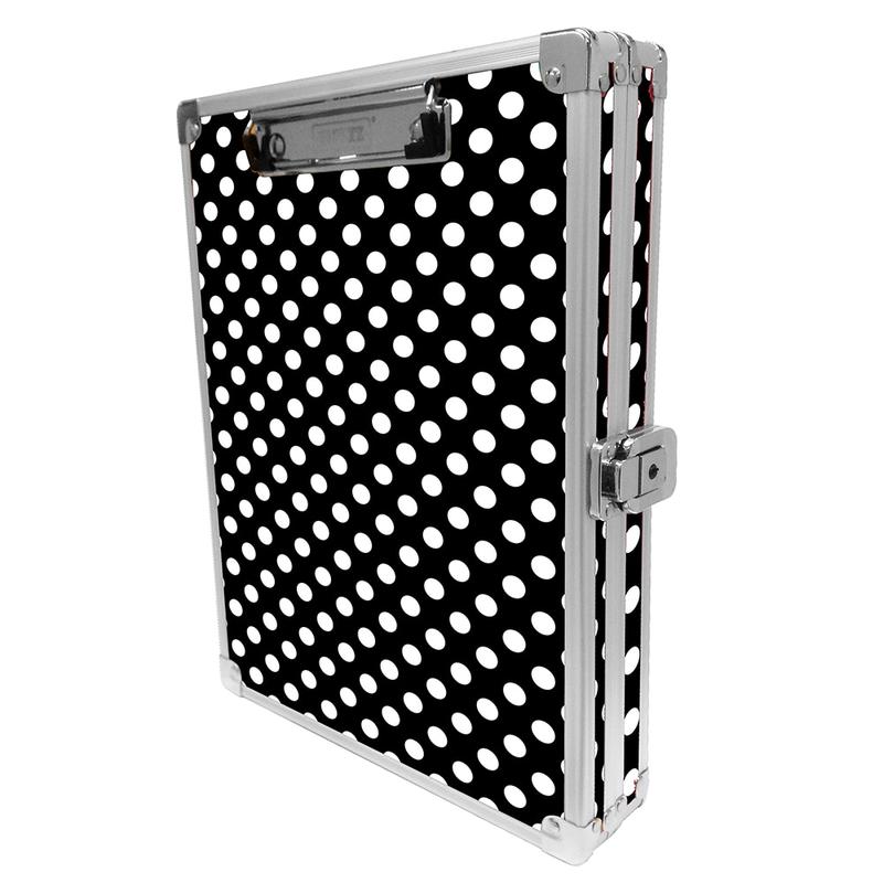 Vaultz Patterned Locking Storage Clipboard, 2-5/16in x 10in, Black/White Polka Dots MPN:VZ03713