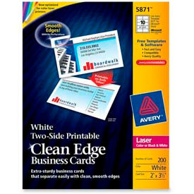 Avery® Clean Edge Business Cards Laser 2x3.5 White 200 Cards 10 Cards/Sheet 20 Sheets/PK 5871