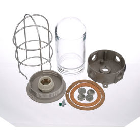 Allpoints 26-3216 Light Fixture with Junction Box Glass Globe and Wire Guard 263216