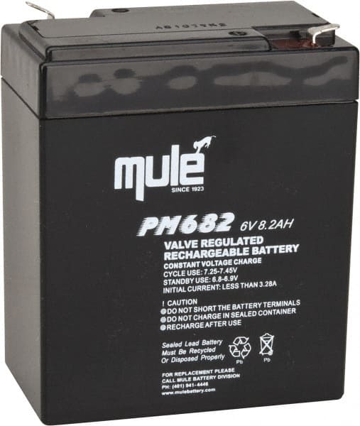 Rechargeable Lead Battery: 6V, 8 Ah, Quick-Disconnect Terminal MPN:PM682