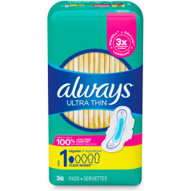 Always® Ultra Thin Pads with Wings Size 1 Regular Absorbency 36/Pack 6 Packs/Carton 08322