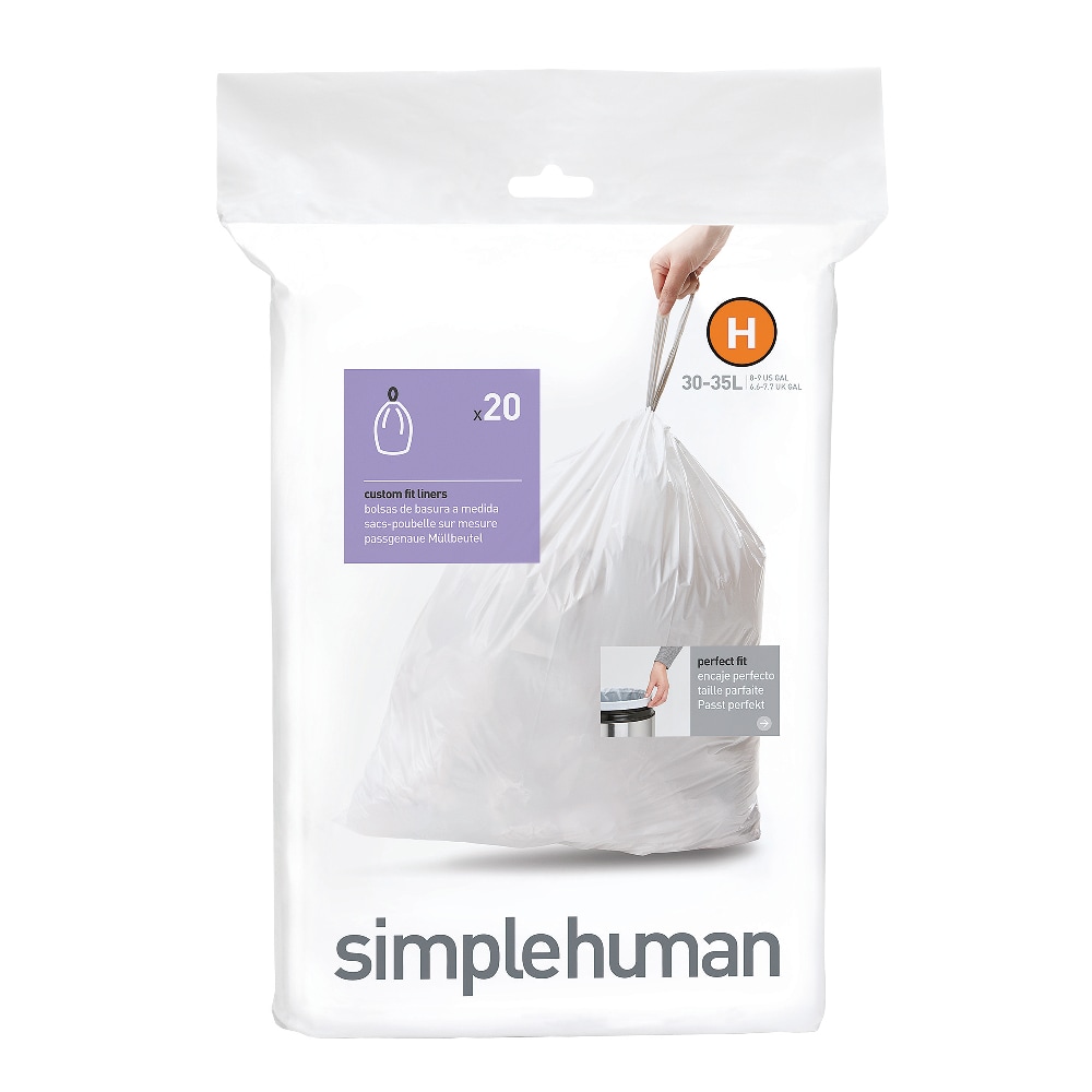 simplehuman Custom Fit Can Liners, H, 0.3 mil, 30-35L/8-9G, White, Pack Of 240 MPN:CW0258