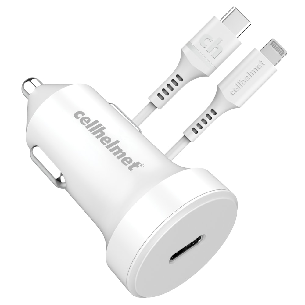 cellhelmet 20-Watt Single-USB Power Delivery Car Charger With USB-C To Lightning Round Cable, 3ft, White MPN:CAR-PD-20W+R-LIGHT