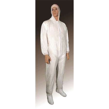 Disposable Coverallss, Hooded, XL, Polypropylene, Elastic Wrist, Attached Boots Ankle, Serged Seam MPN:55819XGRA