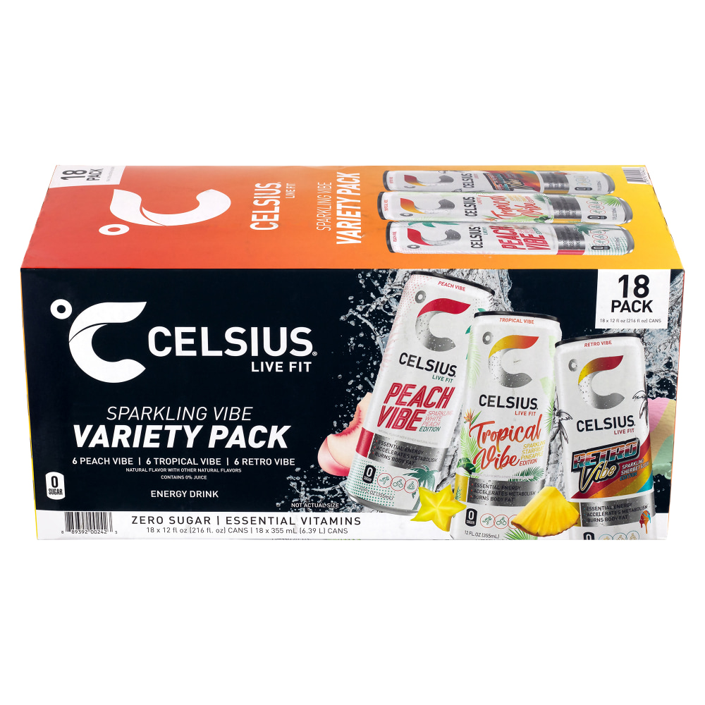 Celsius Vibe Energy Drinks Variety Pack, 12 Oz, Pack Of 18 Drinks MPN:889392000801